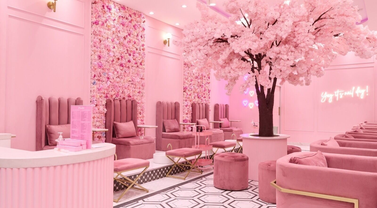 BOA Beauty Bar Riverlands Mall in Cape Town, Western Cape, ZA features elegant pink decor with plush seating.