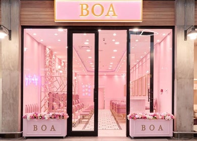 BOA Beauty Bar Sandown entrance, vibrant pink interior in Cape Town, Western Cape, ZA.