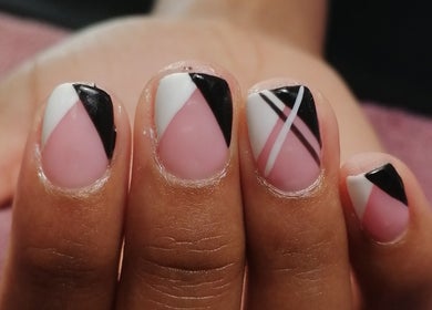 Stylish geometric nail art at Majestic Beauty Co, Cape Town, Western Cape, ZA.