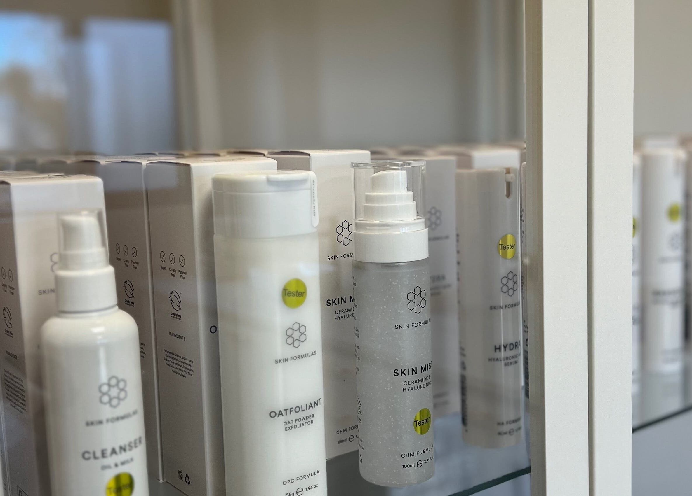 Beauty Lab skincare products on display shelf in Drogheda, IE, highlighting luxury beauty offerings.