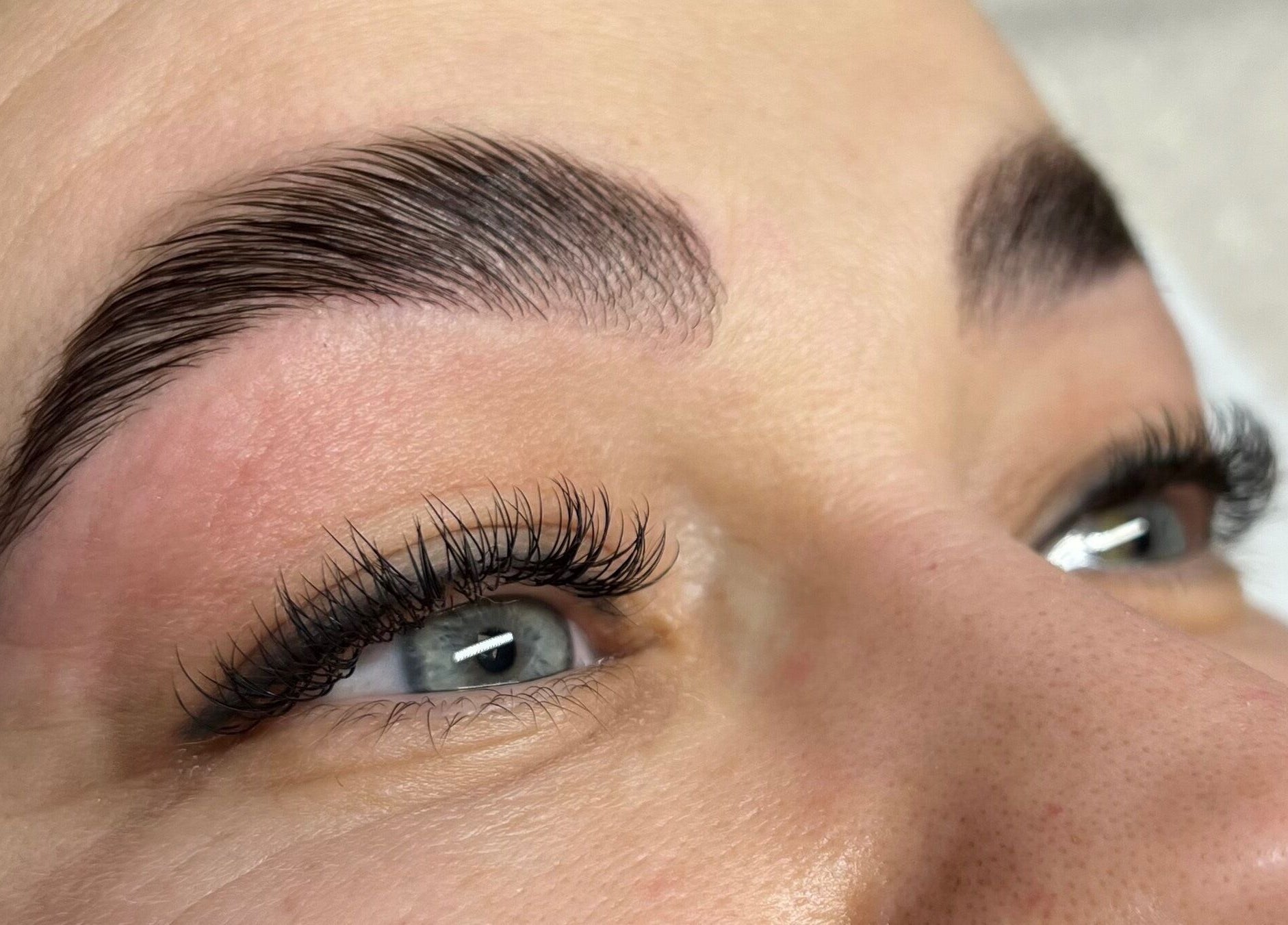Close-up of perfectly styled eyebrows and lashes at Beauty Lab, Drogheda, IE.