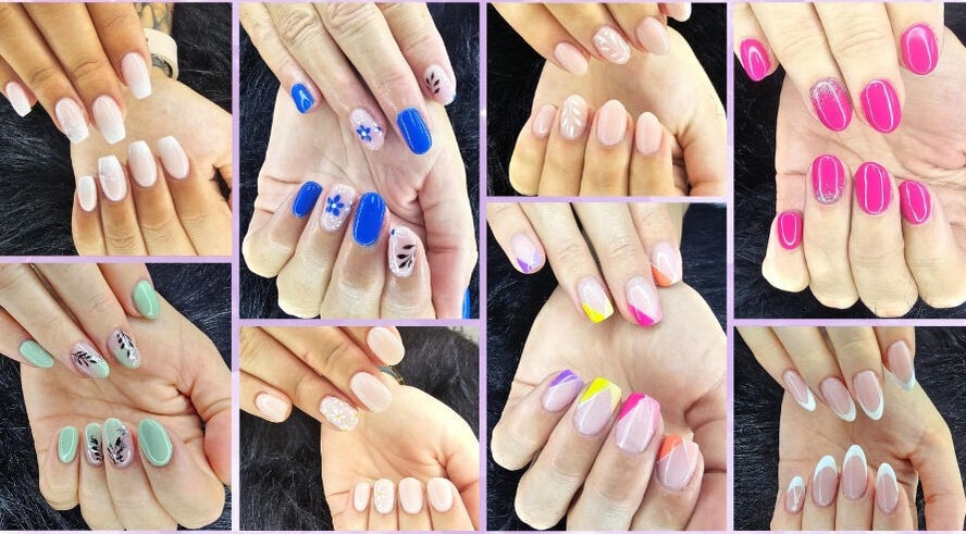 Colorful nail designs at Bellami Wellness & Beauty in George, Western Cape, ZA, showcasing varied styles.