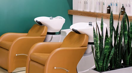 Modern wash stations at Fern & Ivy Hair Haus, Charlotte, North Carolina, US.