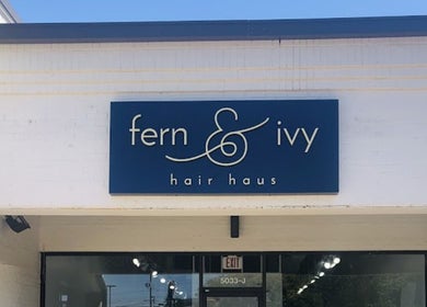 Front sign of Fern & Ivy Hair Haus, a beauty salon in Charlotte, North Carolina, US.