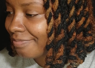 Close-up of a woman's styled twist hair at LaMoore Naturals in East McKeesport, Pennsylvania, US.