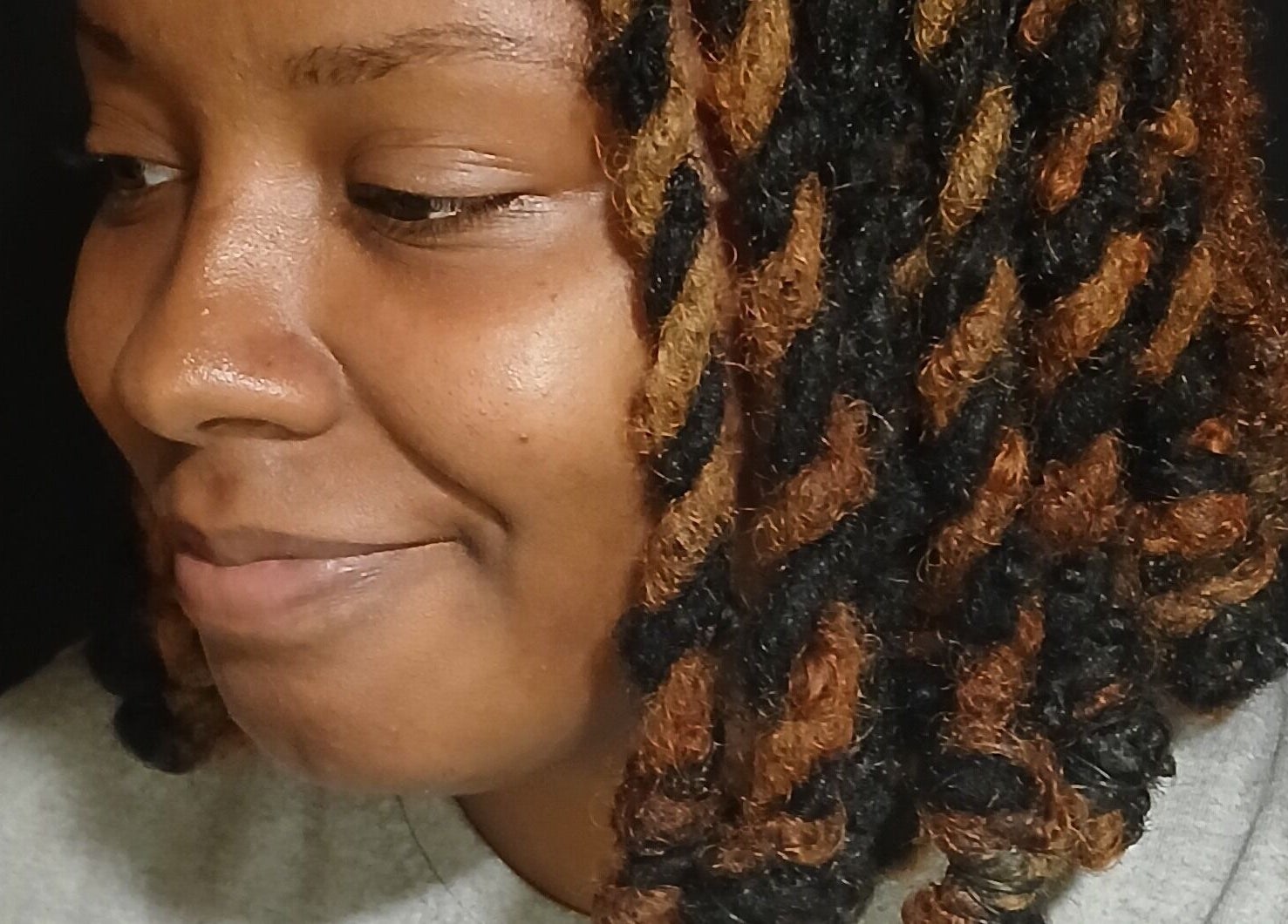 Close-up of a woman's styled twist hair at LaMoore Naturals in East McKeesport, Pennsylvania, US.
