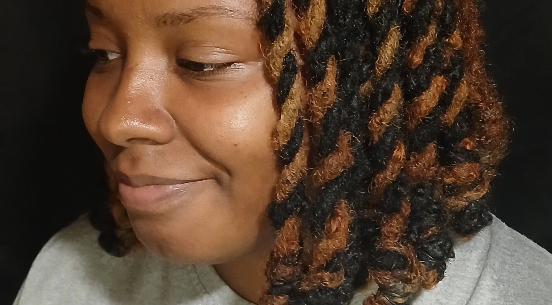 Close-up of a woman's styled twist hair at LaMoore Naturals in East McKeesport, Pennsylvania, US.