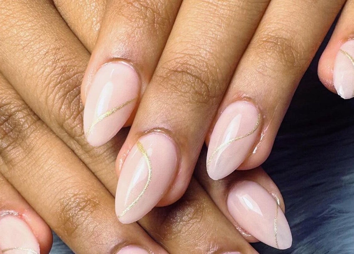 Elegant nail art with gold details at KMC Nail Studio, Wanneroo, Western Australia, AU.