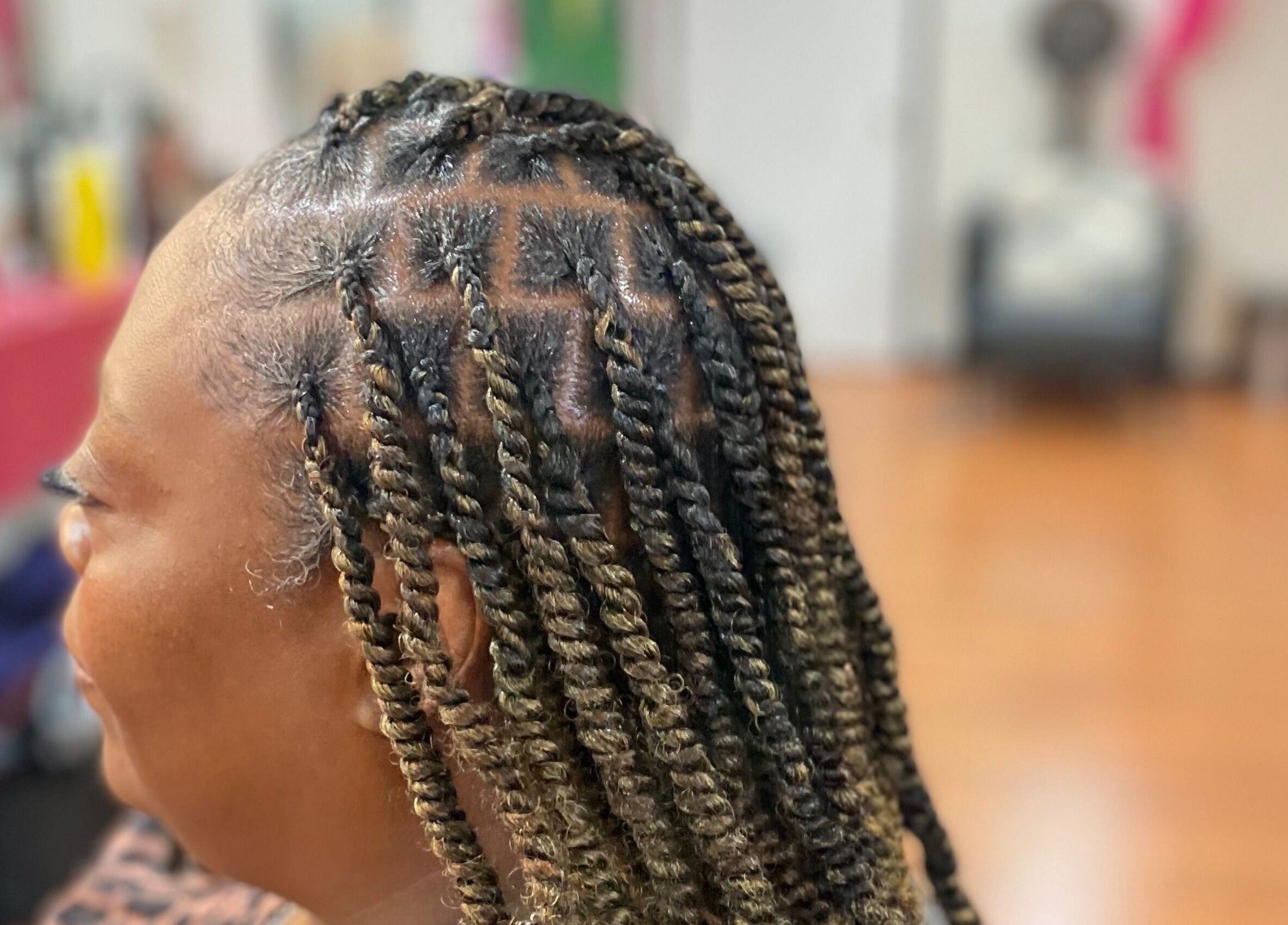Intricate twist hairstyle at Loc’d N Loaded in Philadelphia, Pennsylvania, US.