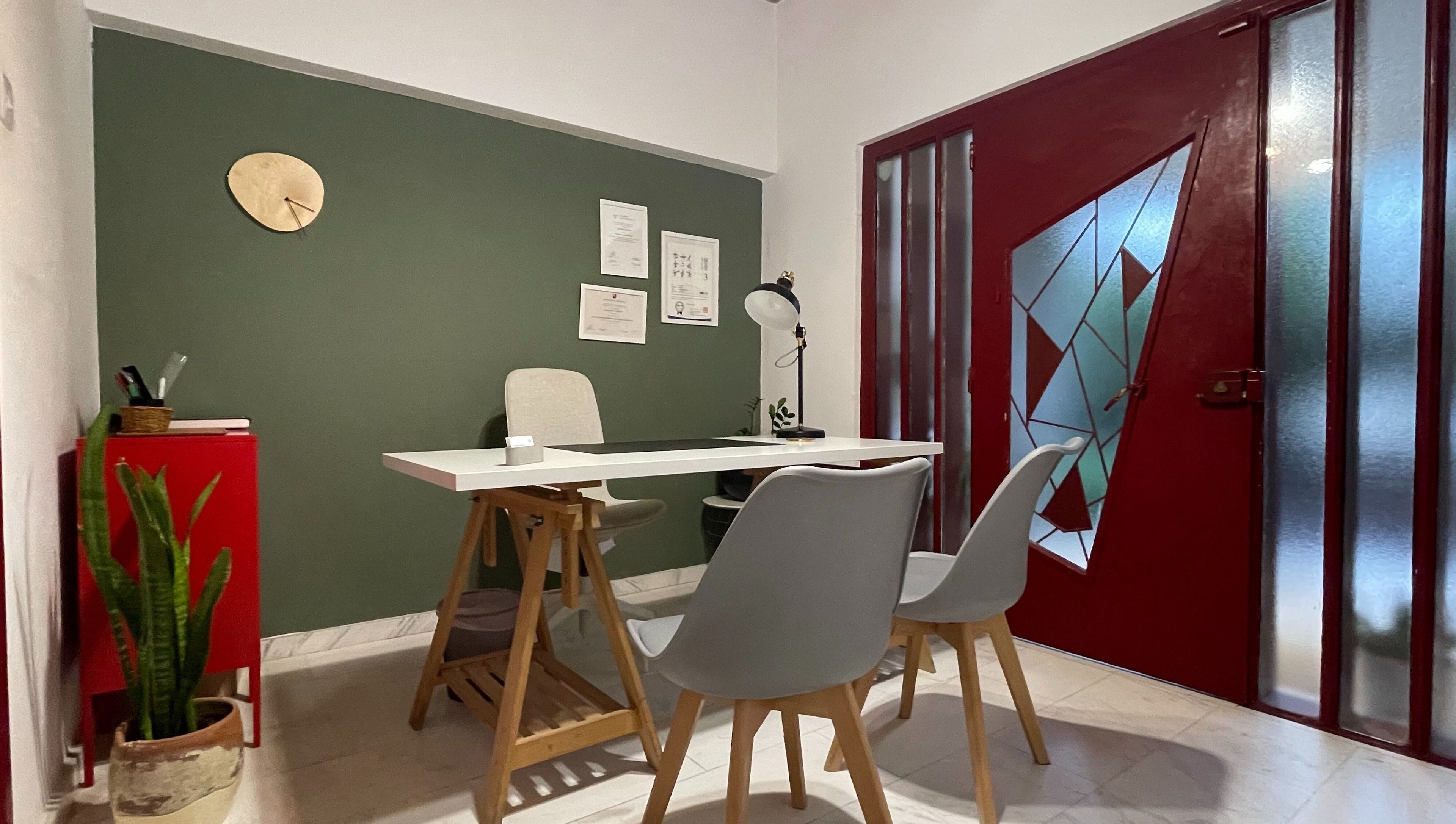 Modern serene workspace at Feed your Health, Aglantzia, Nicosia, CY with minimalist decor and natural lighting.