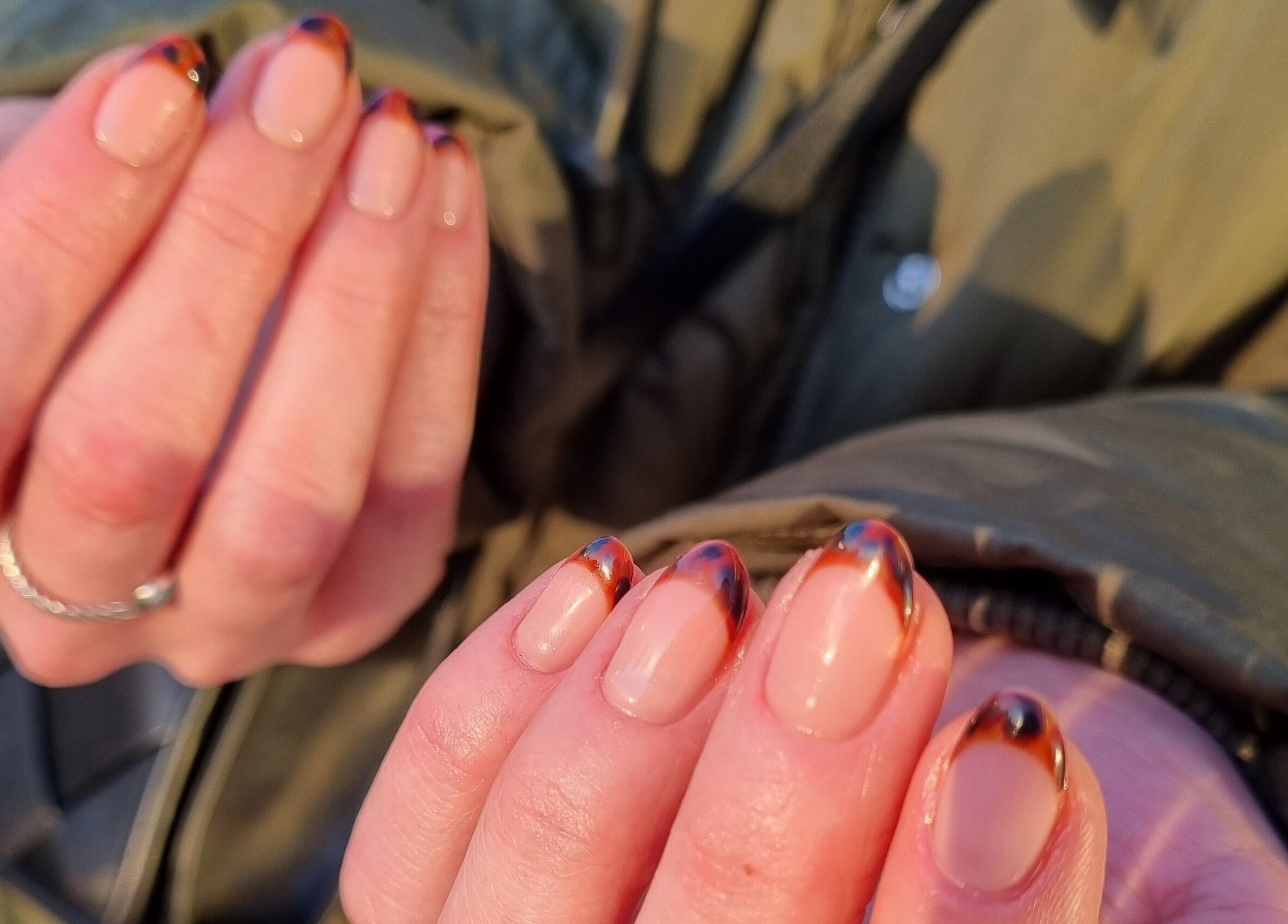 Stylish nail art with tortoiseshell tips at Babe Cave, Birkenhead, England, GB.