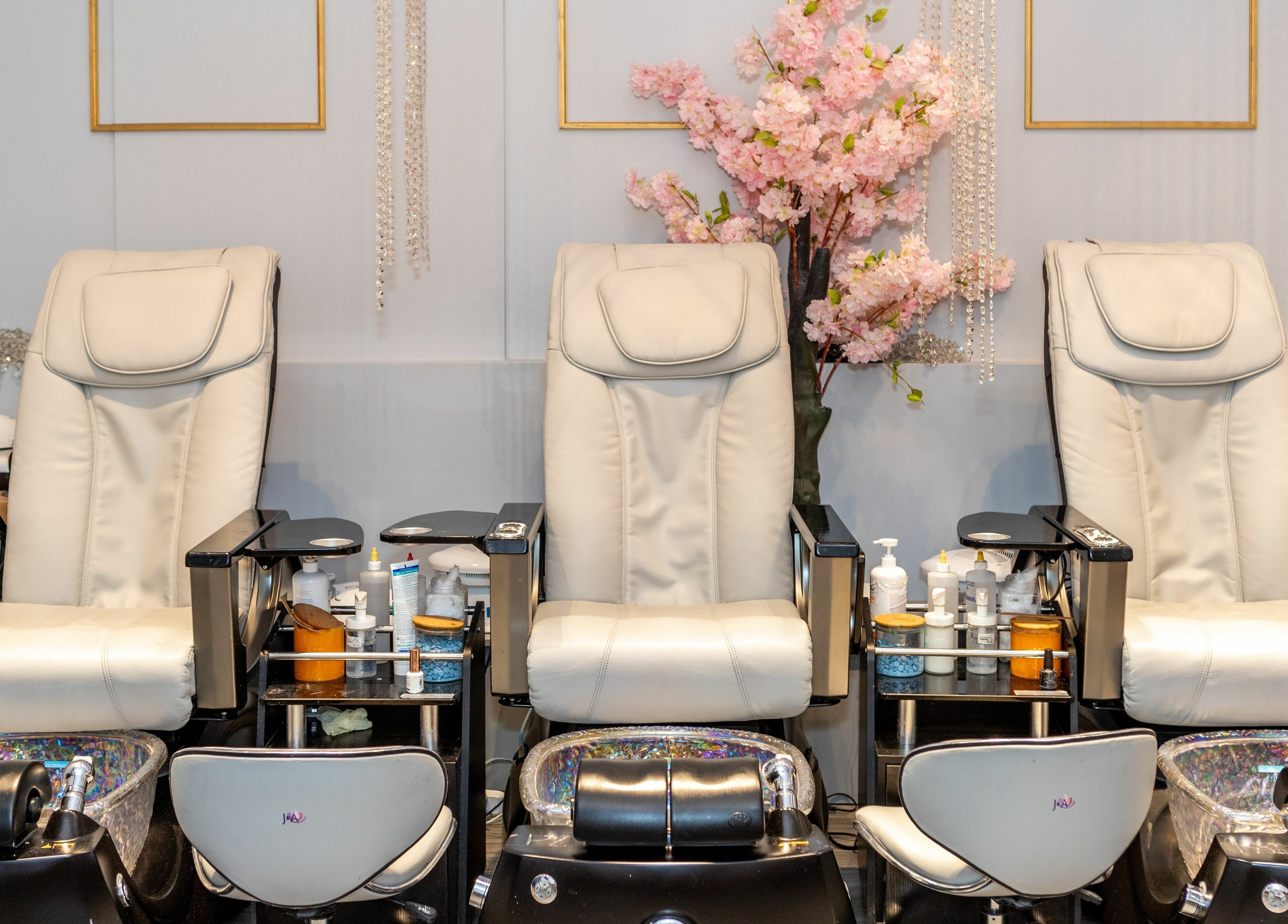 Luxurious pedicure chairs at Tokyo Nails and Spa in Toronto, Ontario, CA, offering a serene pampering experience.