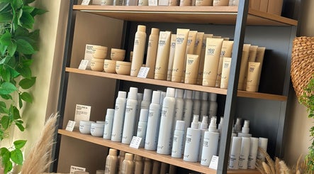 Hair products neatly arranged at Clare Elizabeth Colour & Styling Studio, Wirral, England, GB.