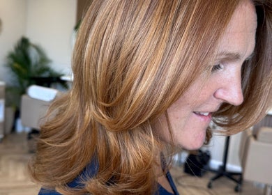 Beautifully styled brunette hair at Clare Elizabeth Colour & Styling Studio, Wirral, England, GB.