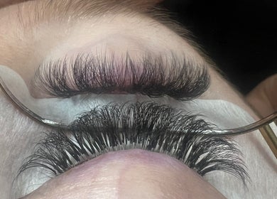 Close-up of lash extensions at Blush beauty studio, Henfield, England, GB.