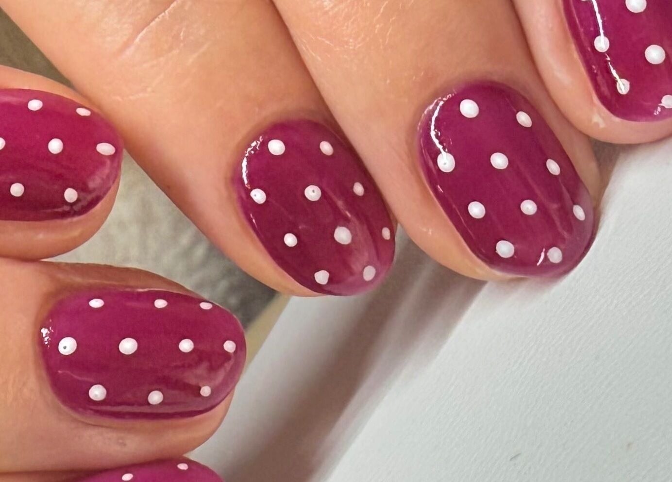 Vibrant polka dot nail art at Nails by Tasha, North Hykeham, England, GB.