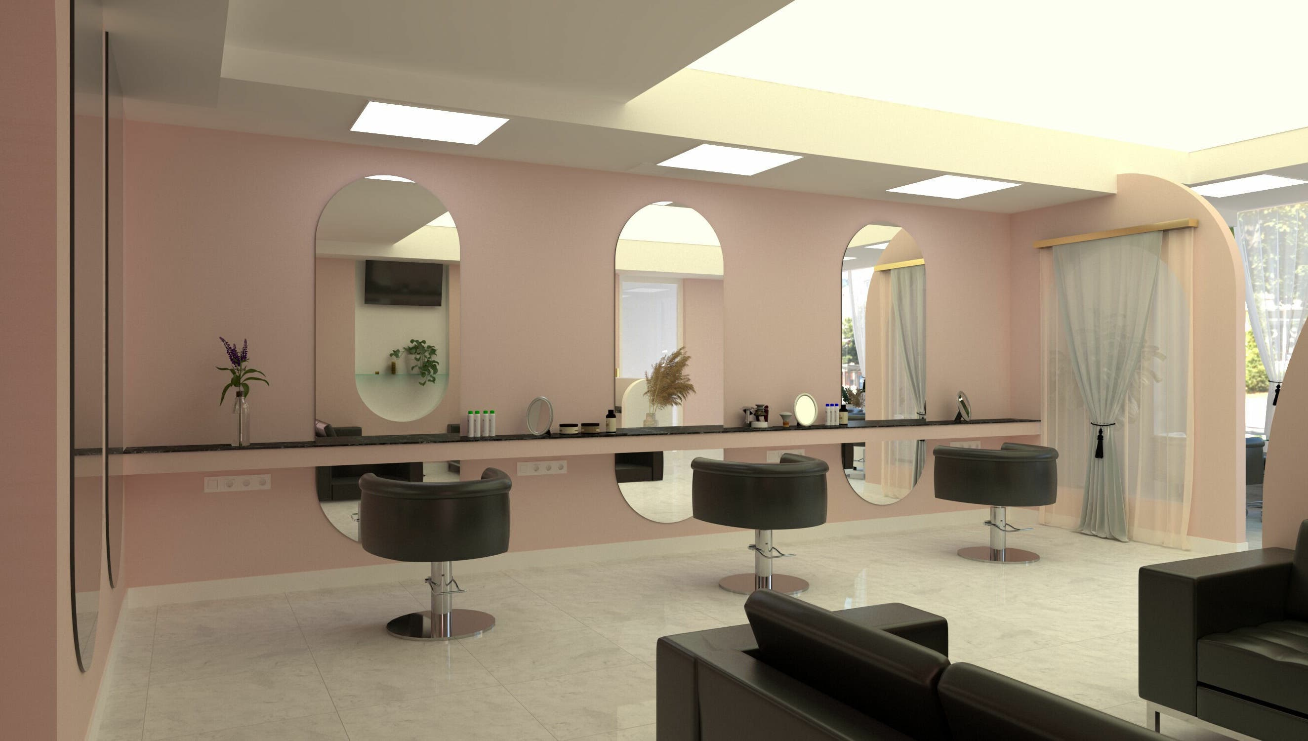 Interior modern al Diva Salon din Chișinău, Chișinău, MD, cu oglinzi mari și scaune confortabile.