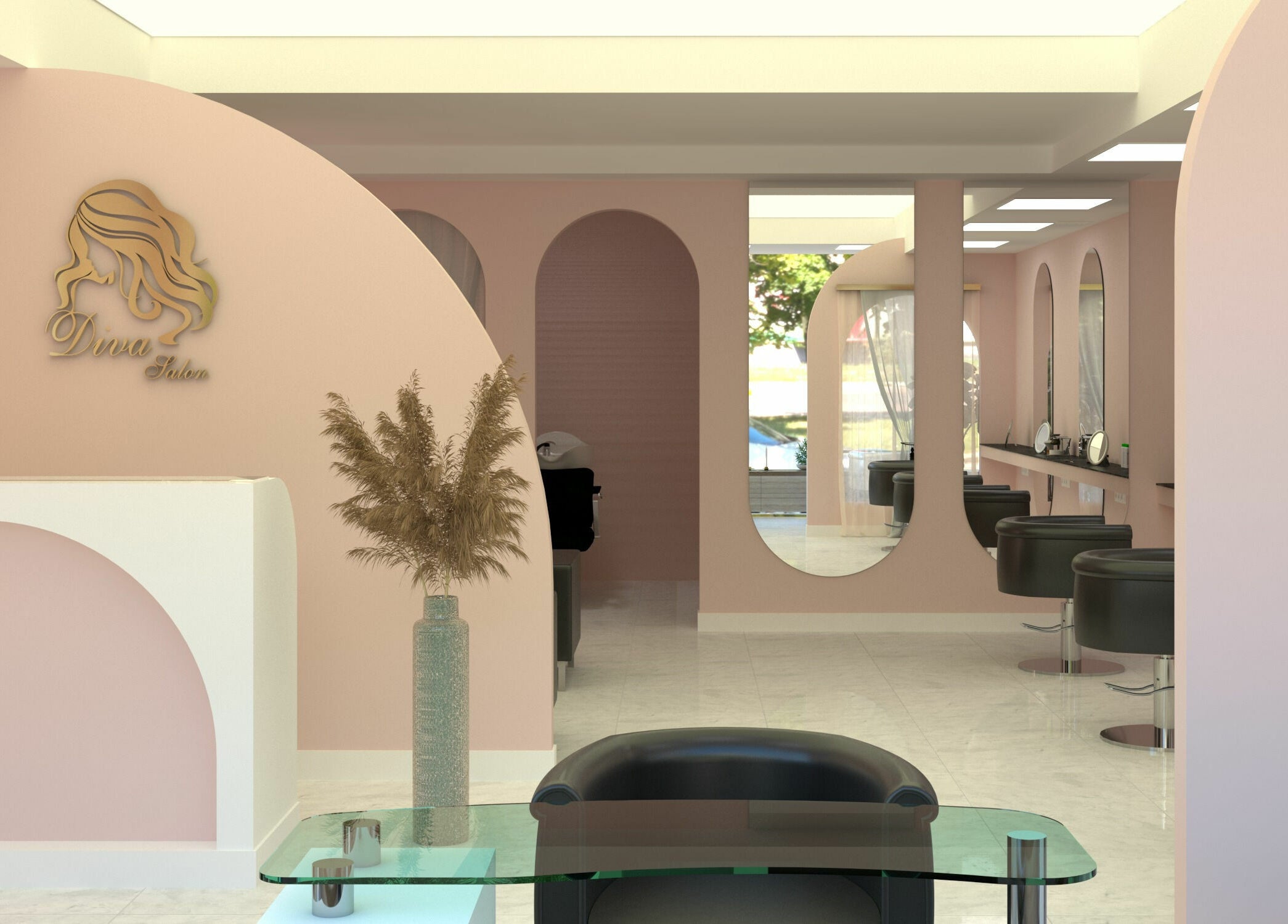 Interior modern și elegant al Diva Salon din Chișinău, Chișinău, MD cu decor sofisticat în tonuri pastel.