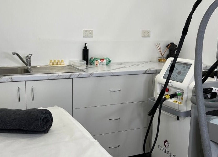 Modern treatment room at Laser and Skin by Mabelle, Seven Hills, New South Wales, AU with aesthetic equipment.