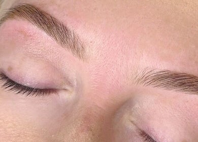 Close-up of expertly shaped eyebrows at RS Artistry at S18 Face Clinic, Dronfield, England, GB.