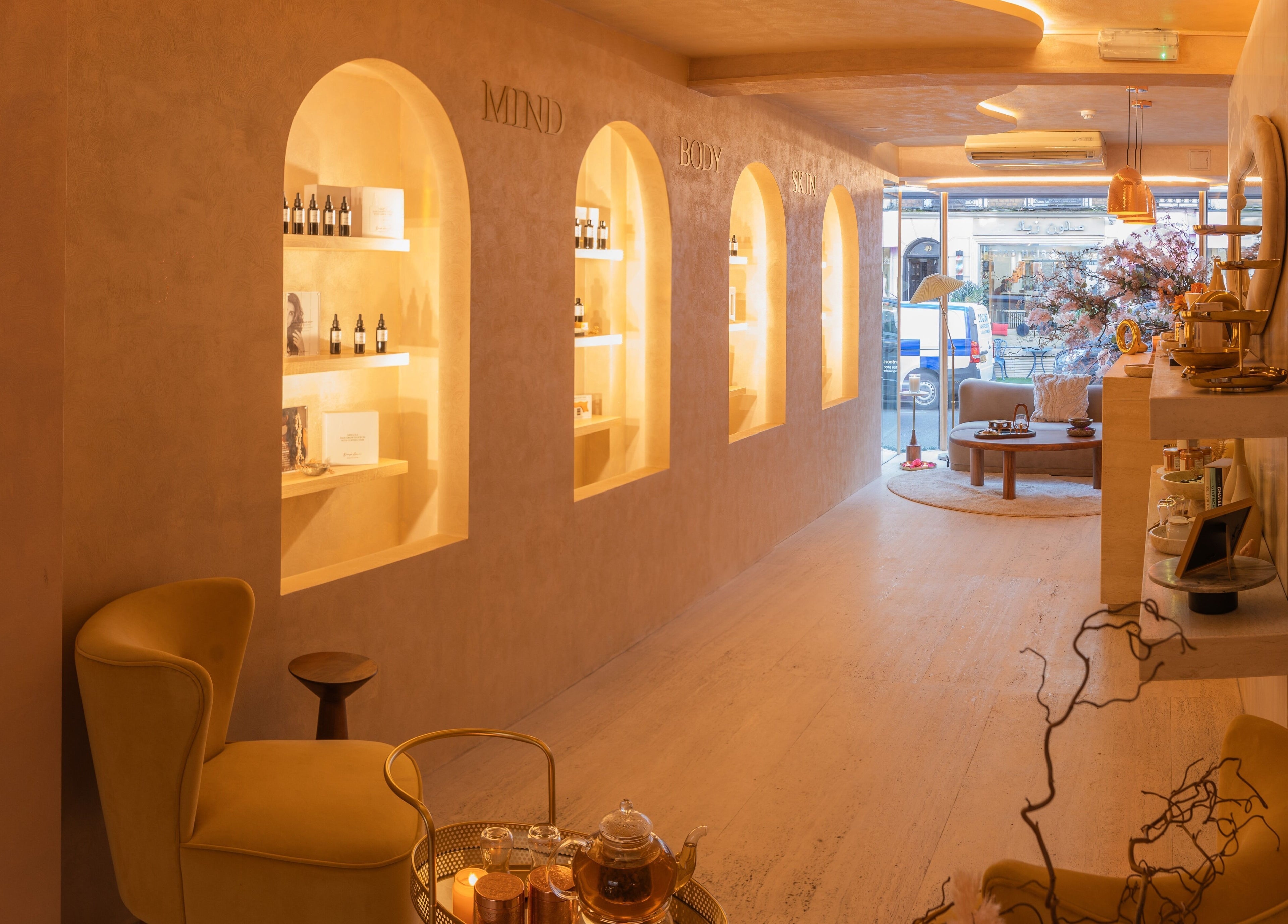 Relaxing interior of Dimple Amani Knightsbridge, London, England, GB showcasing a calm and elegant ambiance.