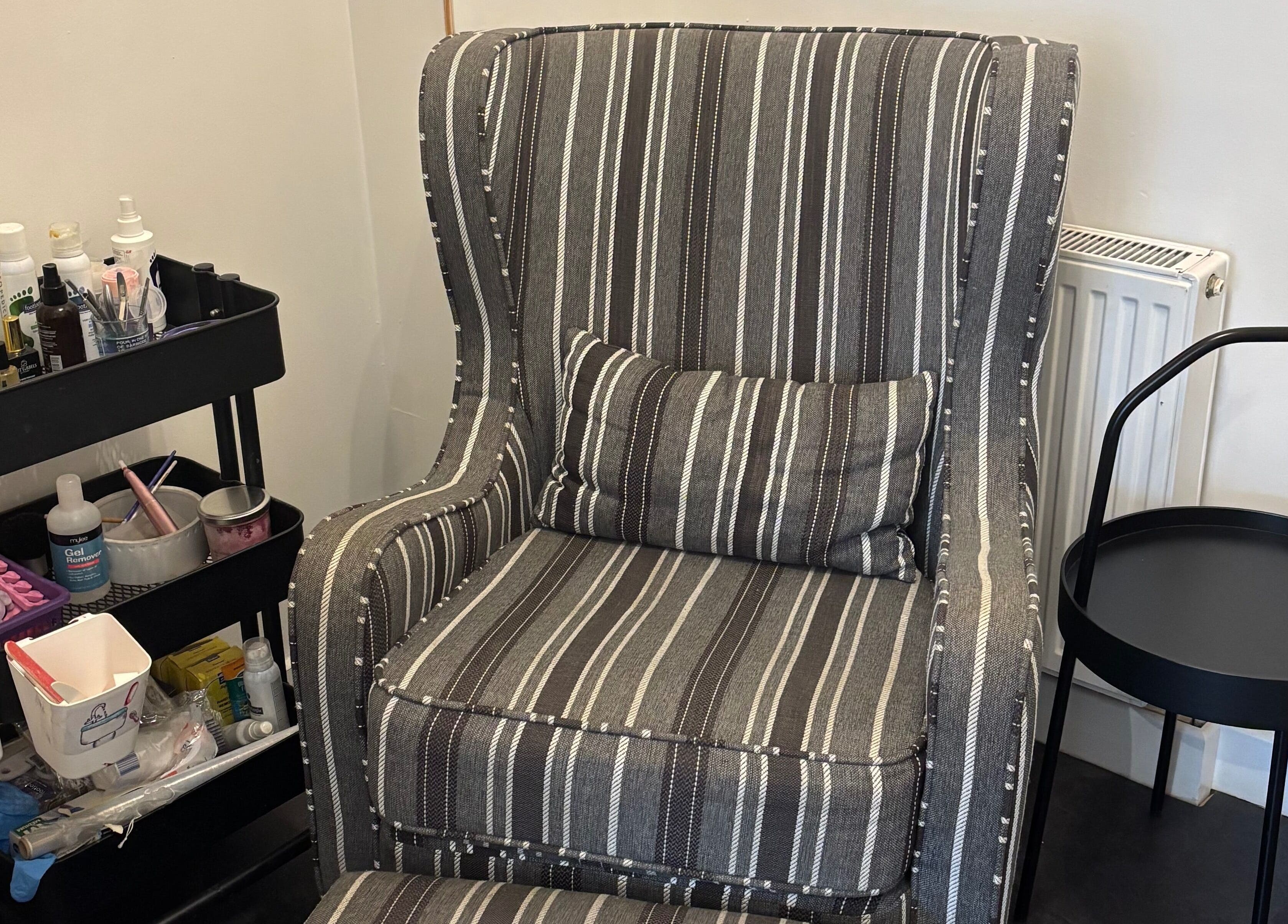 Comfortable chair and beauty supplies at Beauty by Calandra, Birmingham, England, GB.