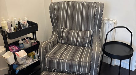 Comfortable chair and beauty supplies at Beauty by Calandra, Birmingham, England, GB.