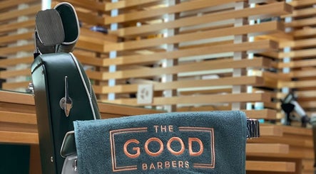 Elegant barber chair at The Good Barbers - Enge, Zürich, Zürich, CH with branded towel.
