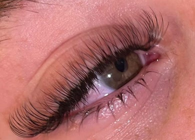 Close-up of elegant eyelash extensions at Mediskin - Liverpool, Prescot, England, GB.