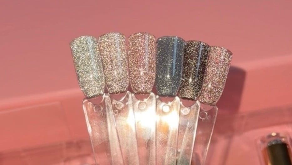 Glitter nail polish swatches at House of Rome, Beckingham, England, GB, showcasing variety for stylish nails.