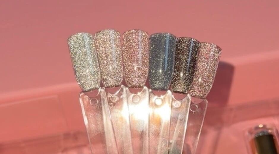 Glitter nail polish swatches at House of Rome, Beckingham, England, GB, showcasing variety for stylish nails.