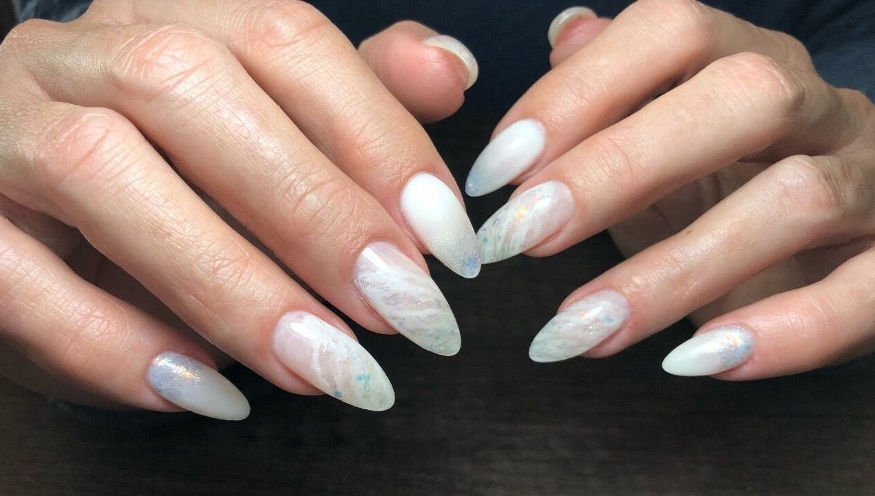 Elegant manicured nails with marble design by Nails By Dom, Benoni, Gauteng, ZA.