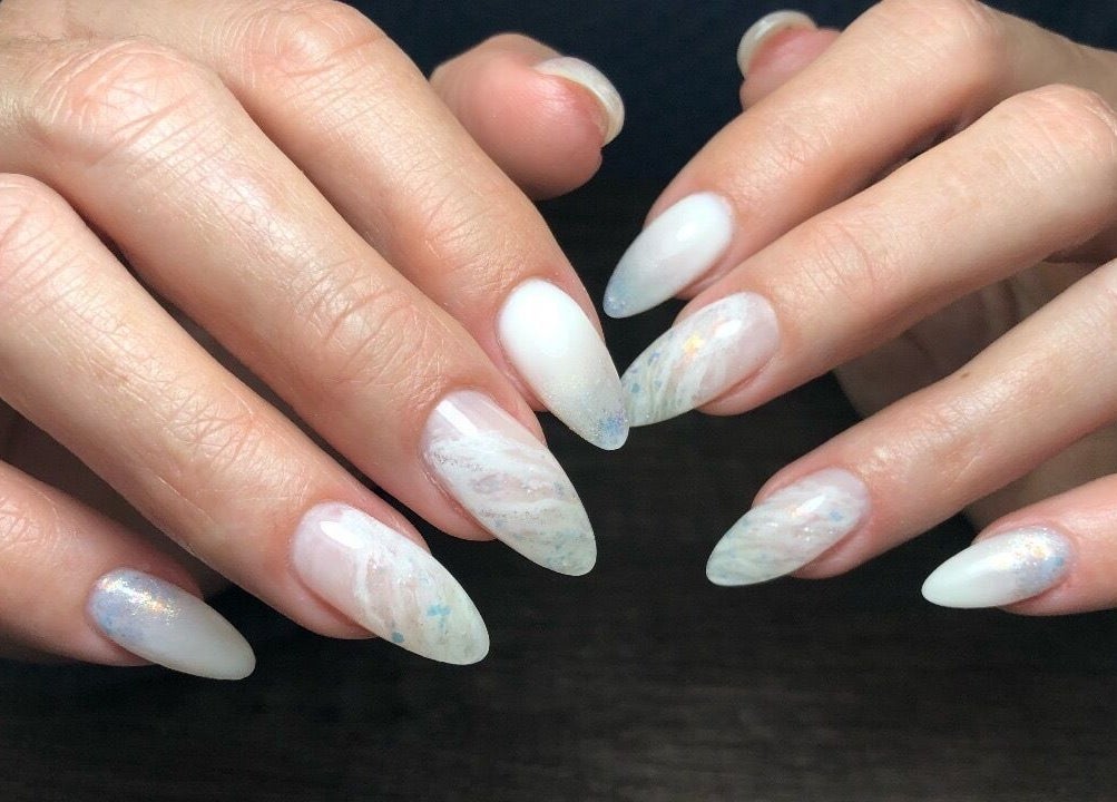 Elegant manicured nails with marble design by Nails By Dom, Benoni, Gauteng, ZA.