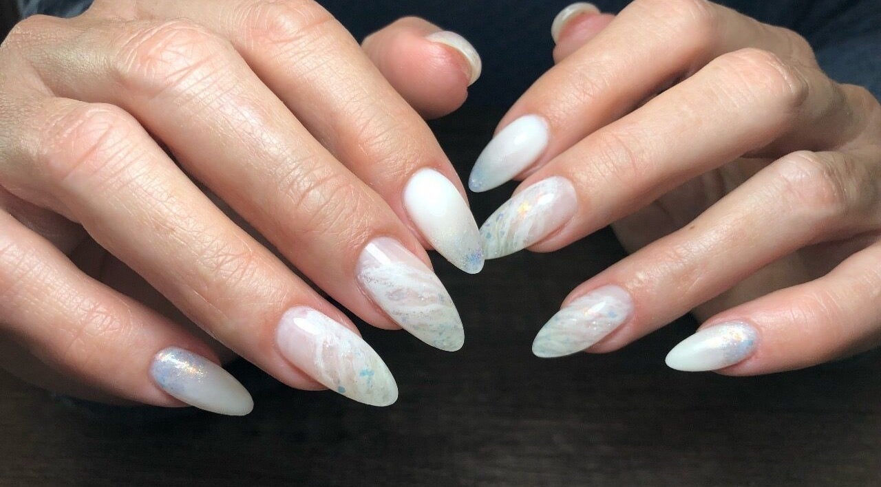 Elegant manicured nails with marble design by Nails By Dom, Benoni, Gauteng, ZA.