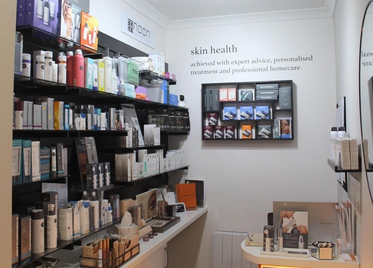 Therabeautic's skincare range display at Potters Bar, England, GB, offering professional and expert beauty products.