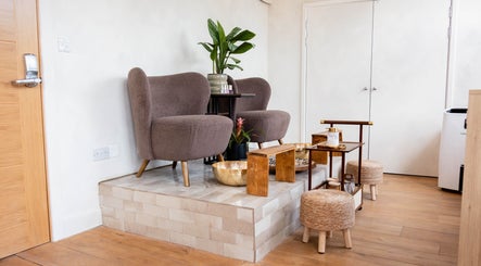 Elegant pedicure area at Lani Nails London with plush chairs and decor. London, GB.
