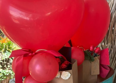 Heart-shaped balloons at Lil’Ohana Massage - Mini Tropical Escape, Southport, Queensland, AU.