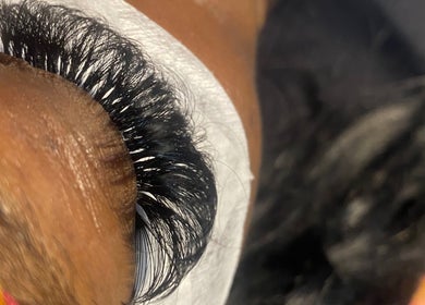 Close-up of eyelash extensions by Official Lash Bandit in Bolton, England, GB.