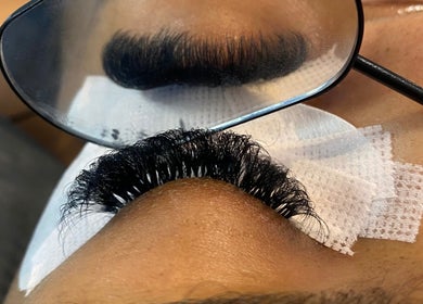 Close-up of stunning eyelash extensions at Official Lash Bandit, Bolton, England, GB.