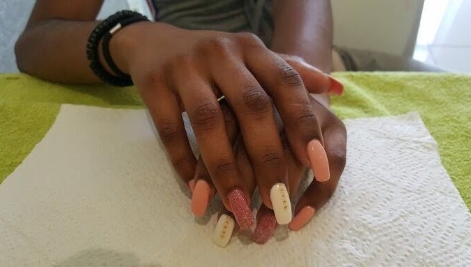 Elegant manicure with pink and white nails at IHB Salon n Spa, Midrand, Gauteng, ZA.