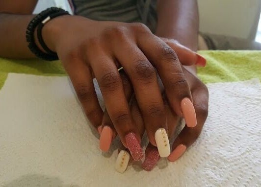 Elegant manicure with pink and white nails at IHB Salon n Spa, Midrand, Gauteng, ZA.