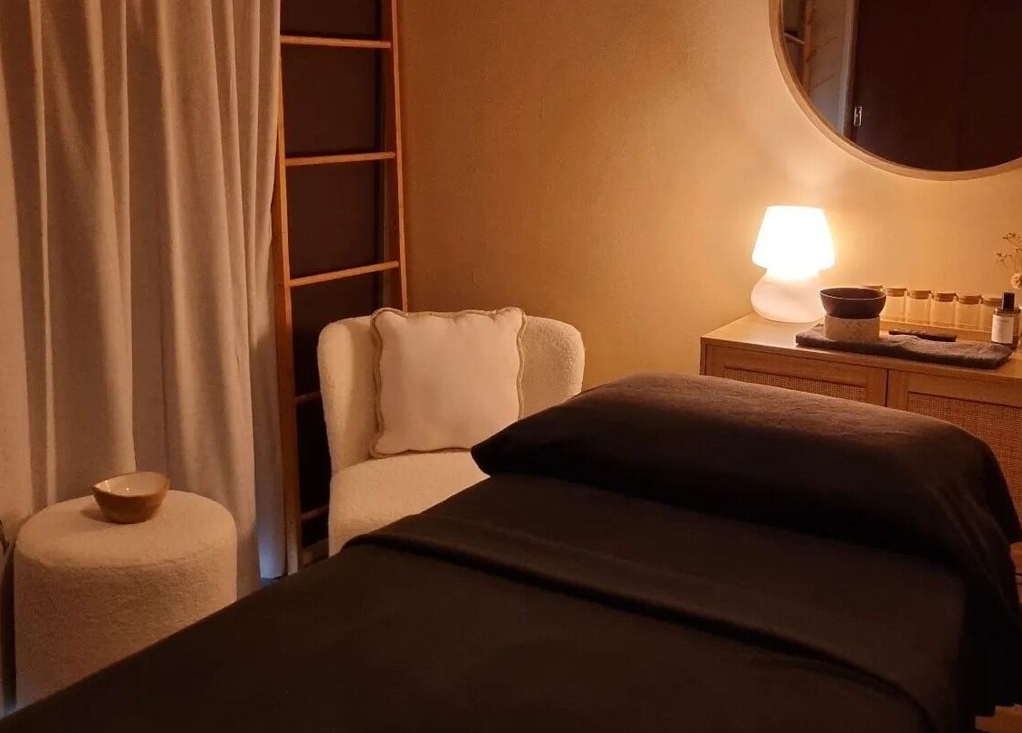 Cozy massage room with ambient lighting at Haven For Self, Hamilton, Waikato, NZ.