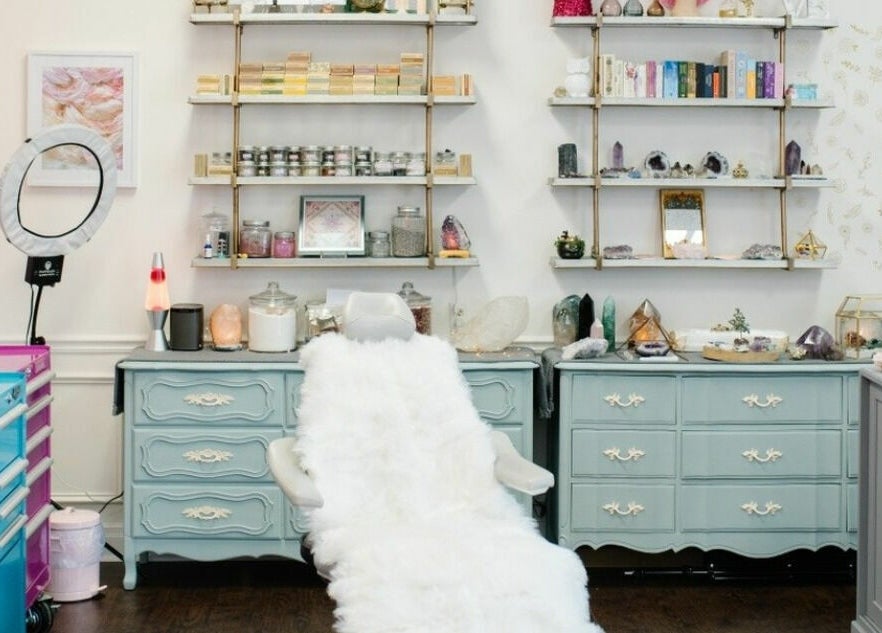 Spa Liz and Co. tranquil treatment room with elegant decor in Greenfield, Wisconsin, US.