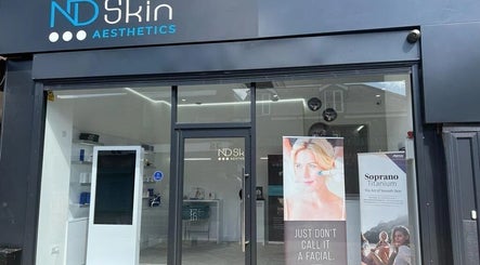 Front view of ND Skin Aesthetics storefront in Leicester, England, GB showcasing modern design.