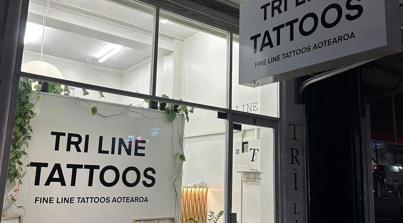 Tri Line Tattoos storefront in Auckland, NZ, showcasing a modern and welcoming exterior.