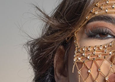Close-up of ornate, beaded veil at Anora Beauty Studio, Riyadh, Riyadh Province, SA.
