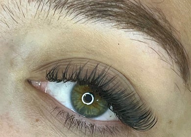 Close-up of expertly applied eyelash extensions at All About You, St Austell, England, GB.
