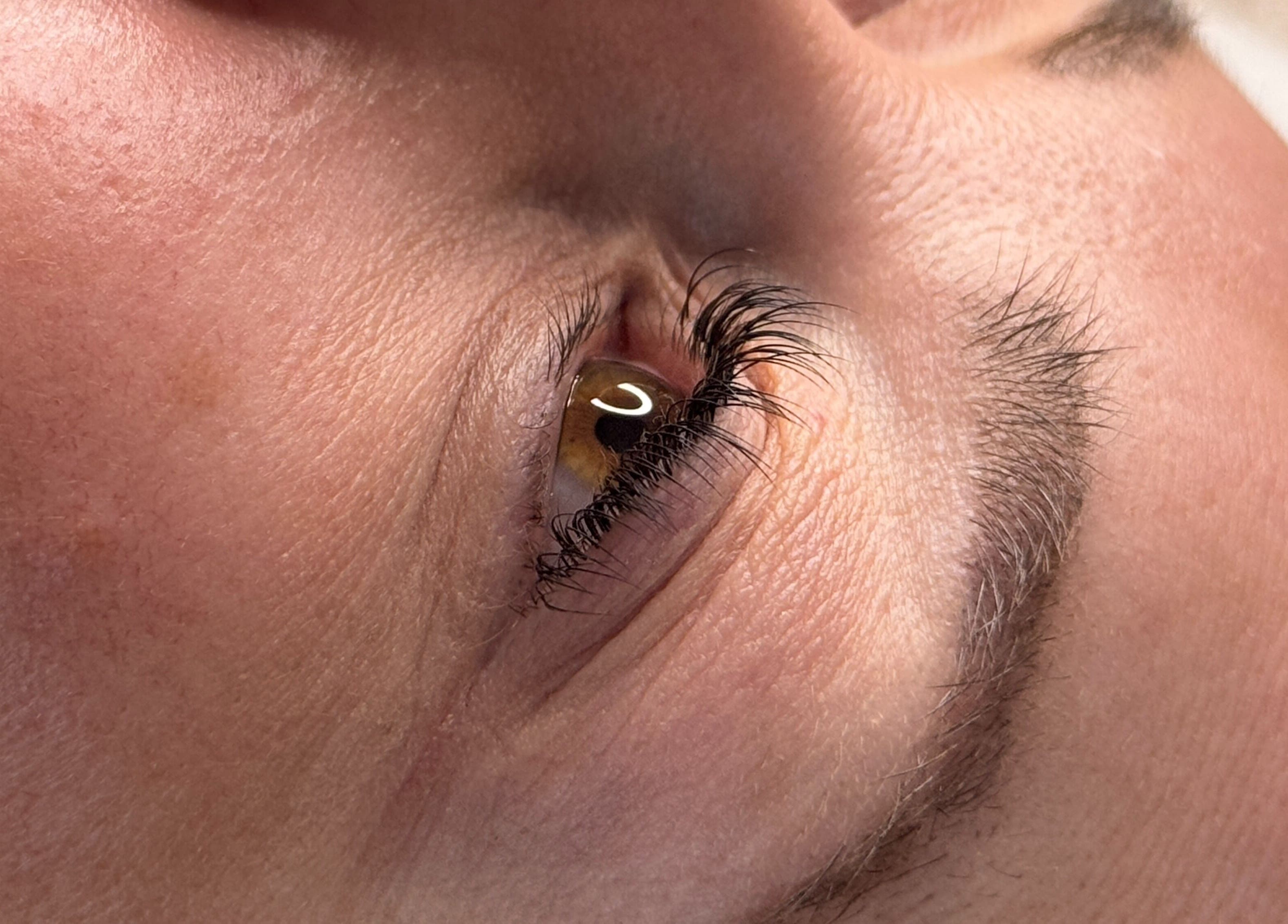Close-up of enhanced lashes at Lash & Brow Studio, ByAlex in Loughton, England, GB.