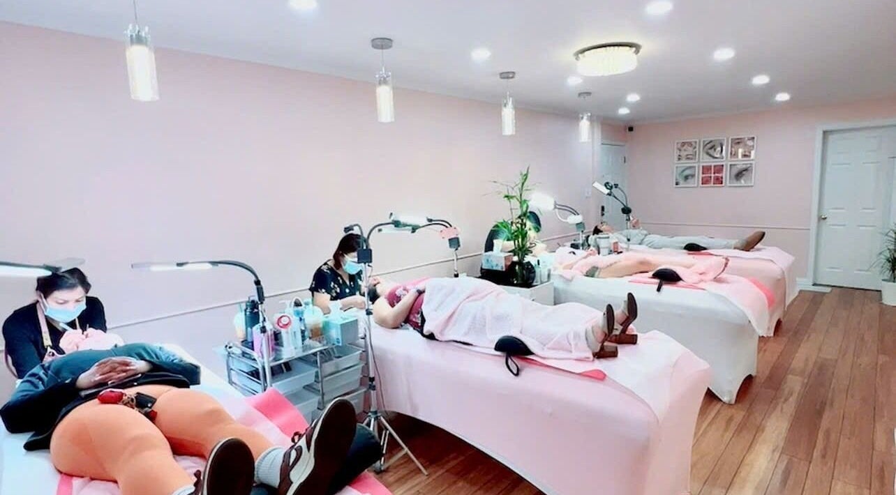 Clients relaxing at Spring Lashes and Brows in San Jose, California, US. Elegant treatment beds and serene ambiance.