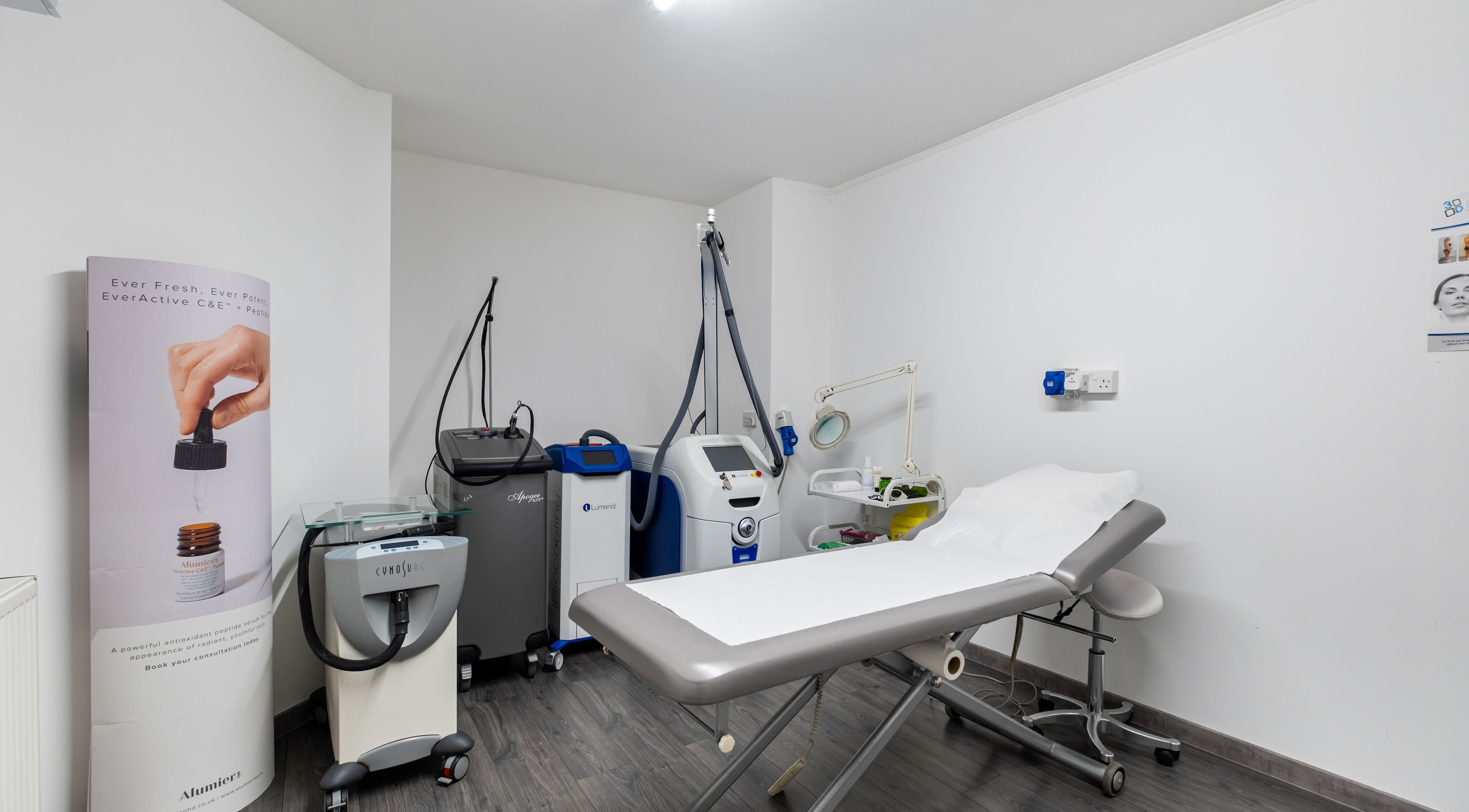 Laser treatment room at Skindeep Laser & Beauty, Coventry, England, GB, featuring advanced skincare equipment.
